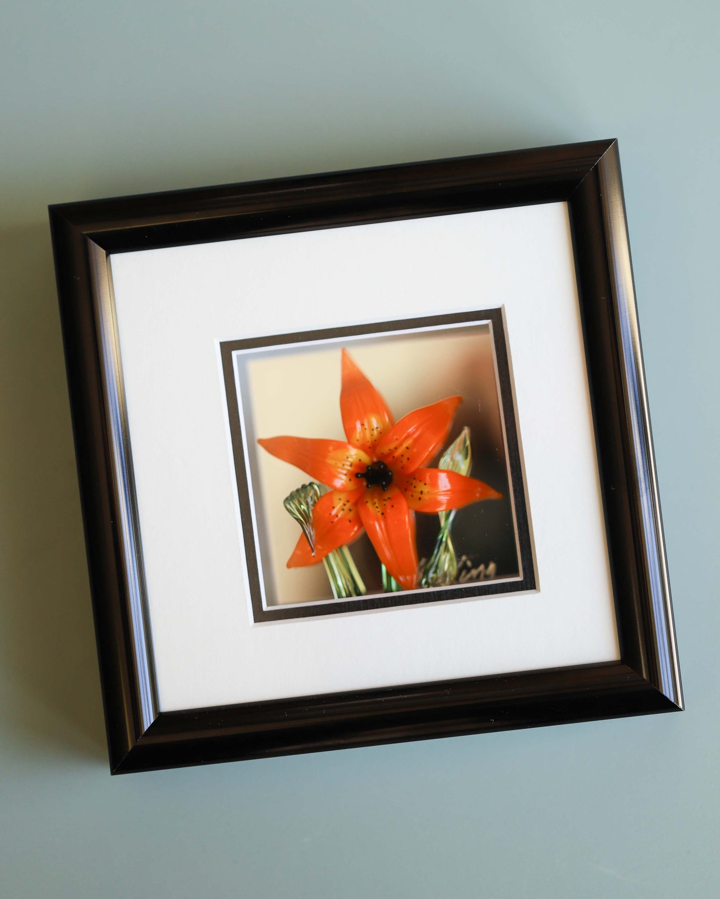 Framed Glass Lily Sculpture