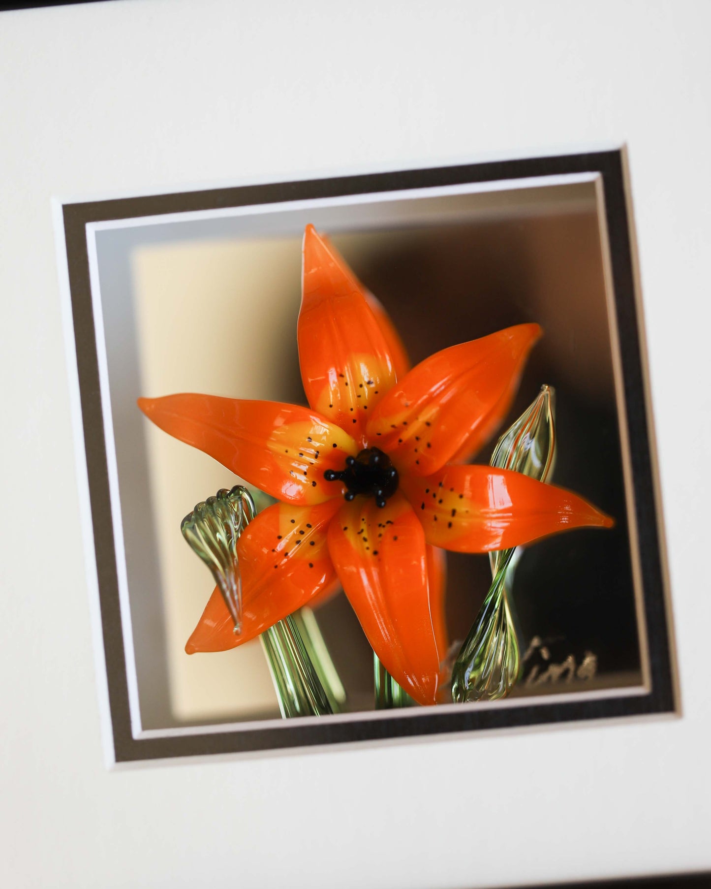 Framed Glass Lily Sculpture