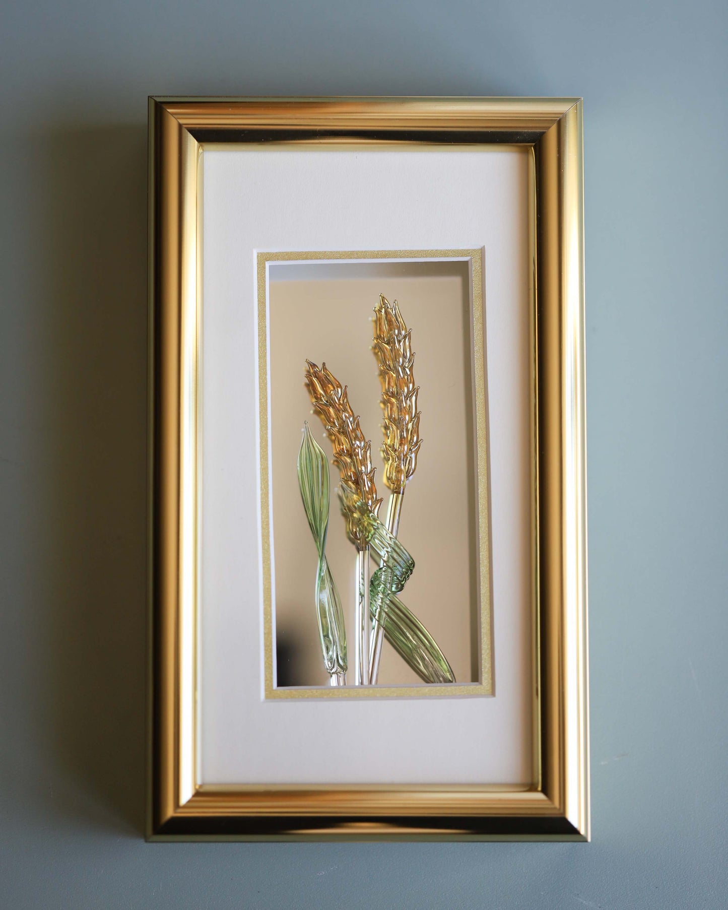 Framed Glass Wheat Sculpture - Gold