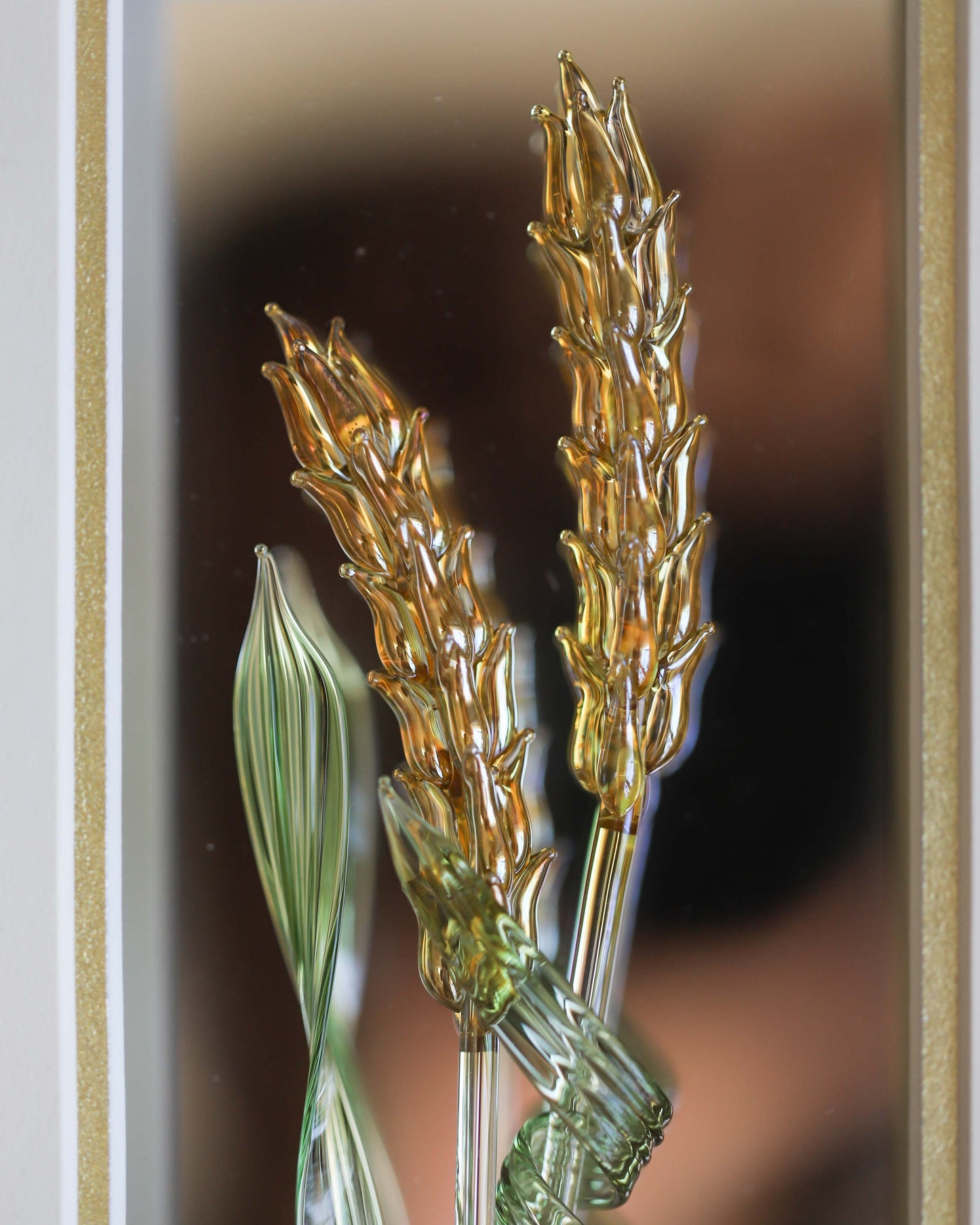 Framed Glass Wheat Sculpture - Gold