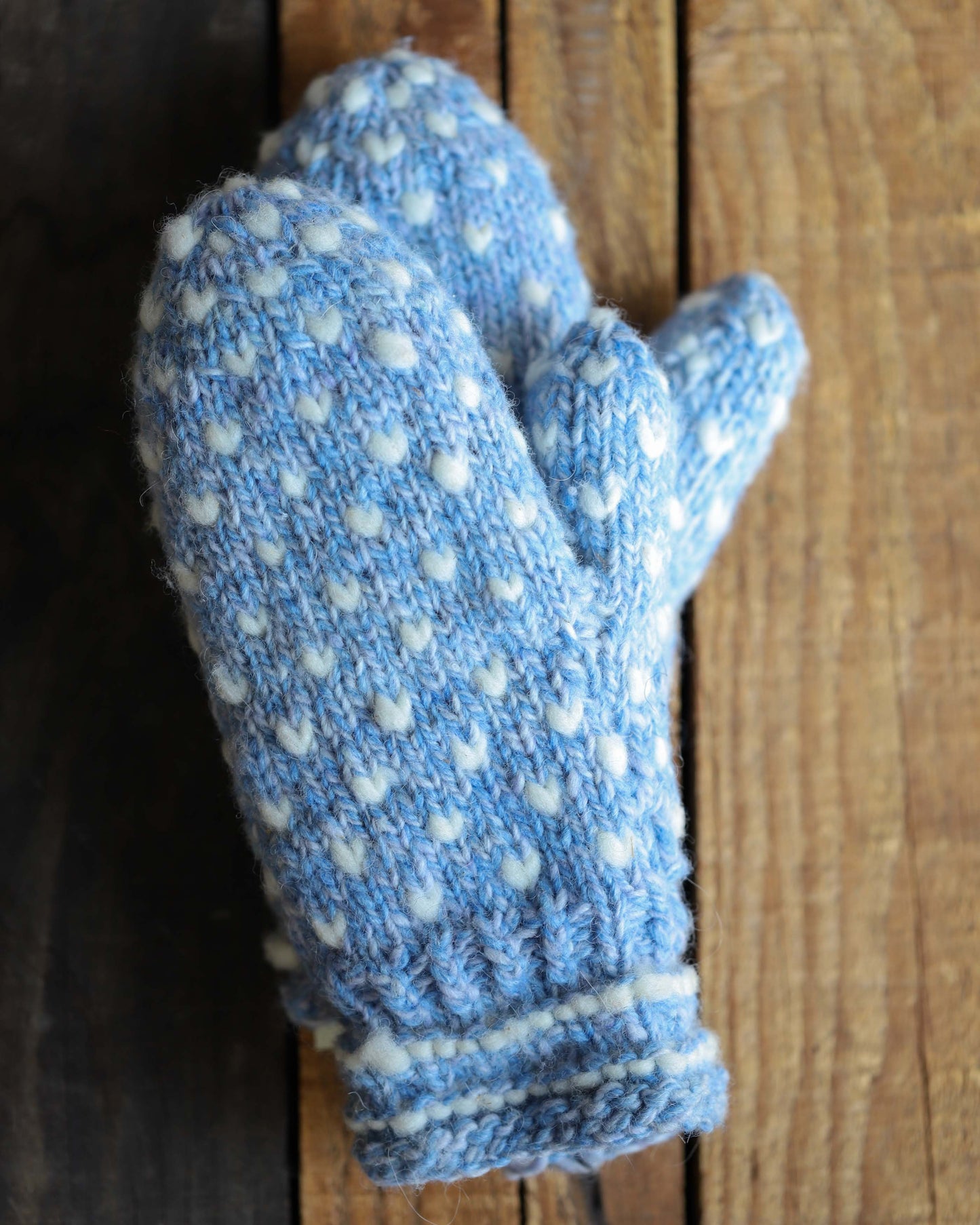 Blue & White Thrummed Mittens