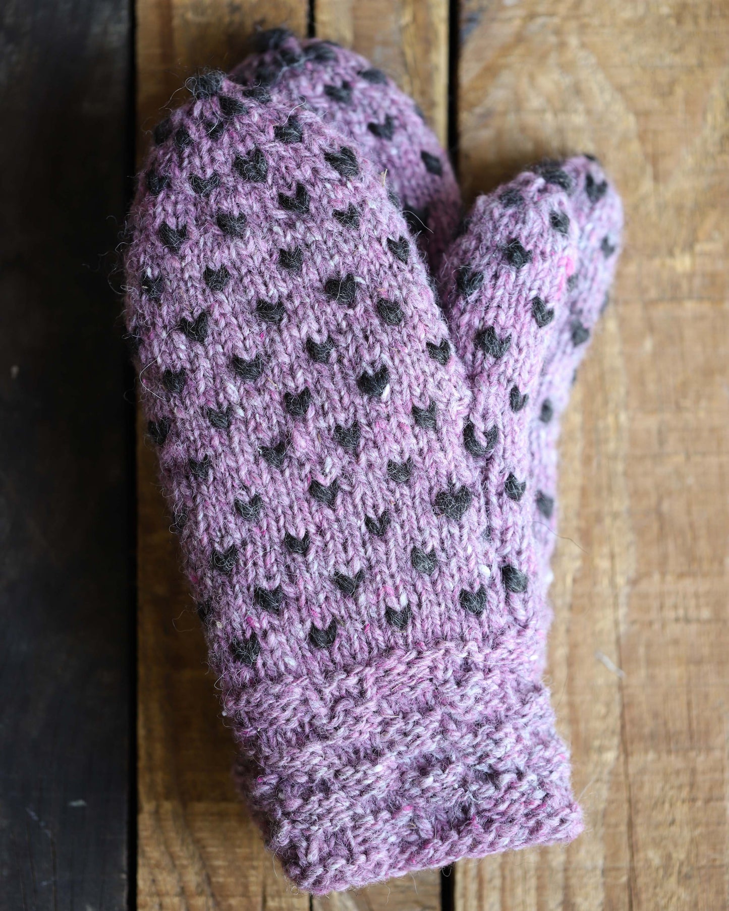 Magenta & Black Thrummed Mittens