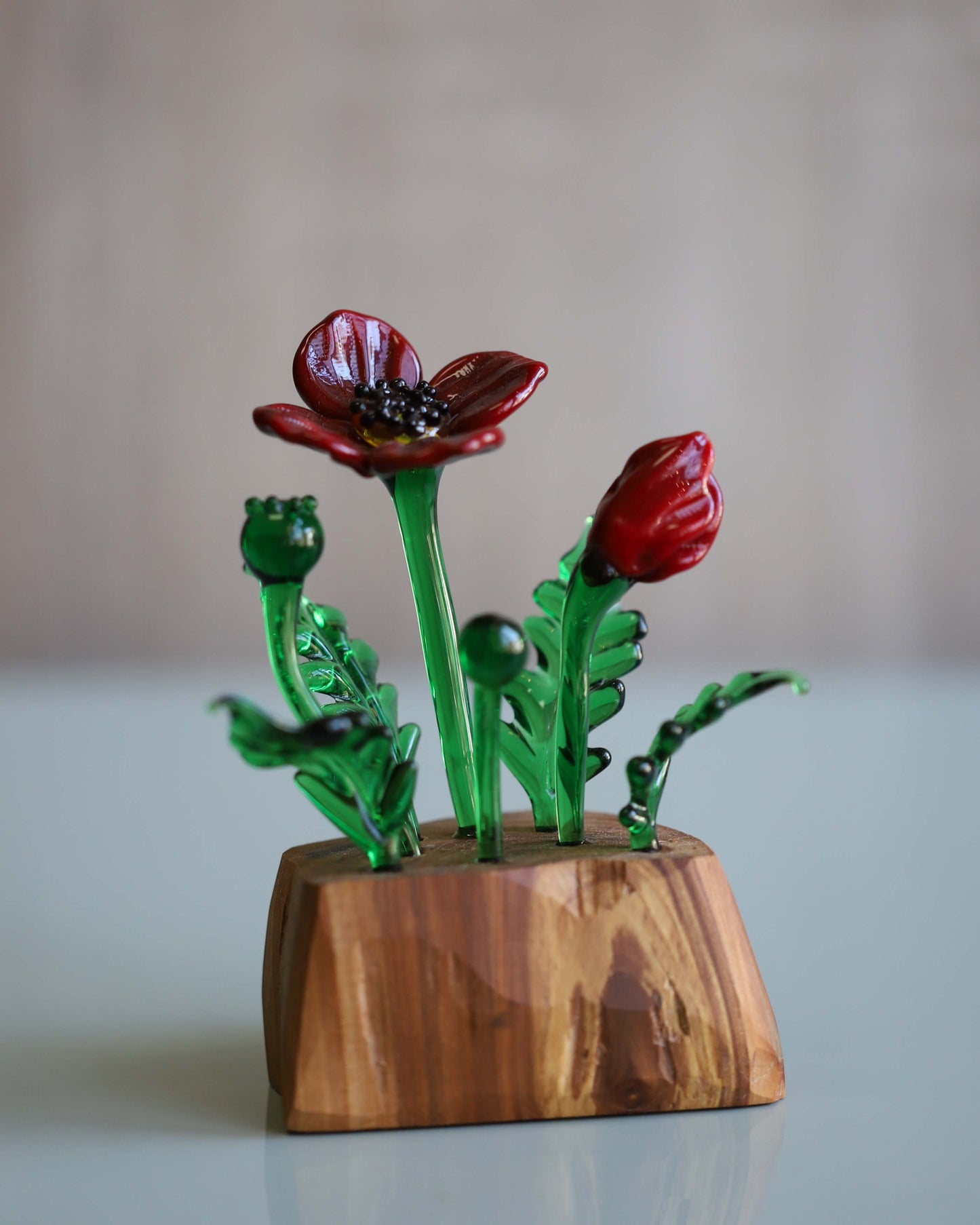 Glass Poppy Sculpture