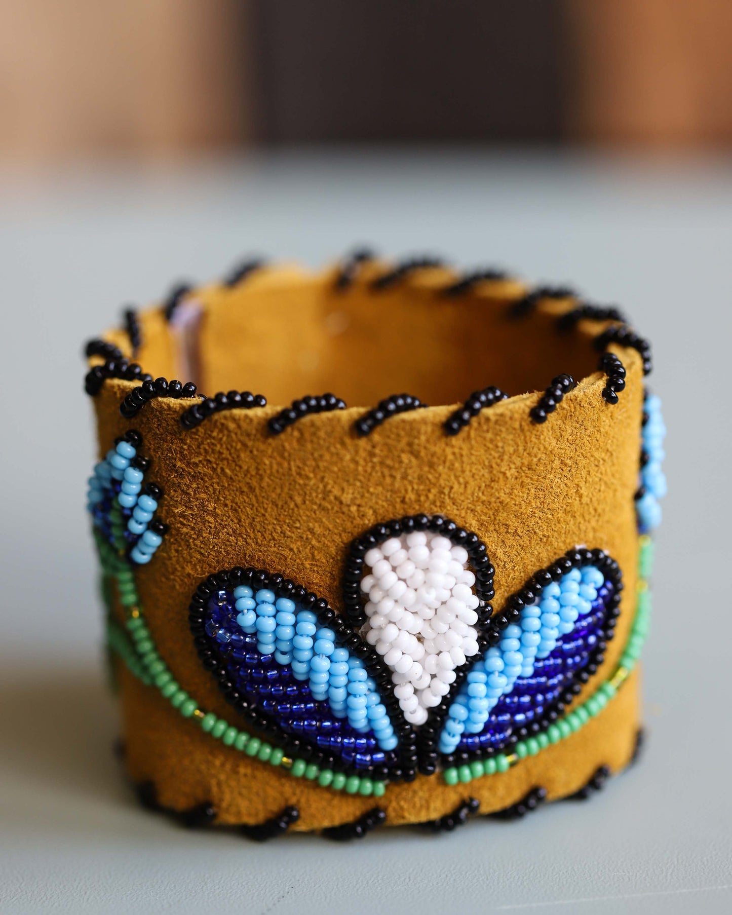 Blue Beaded Cuff Bracelet