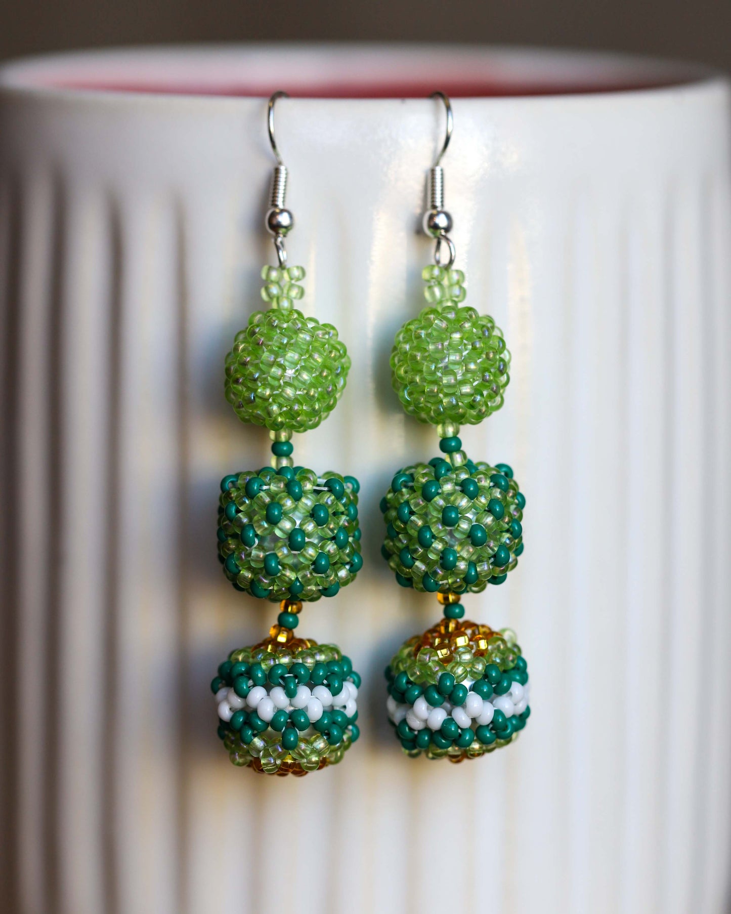 Beaded Bauble Earrings - Green