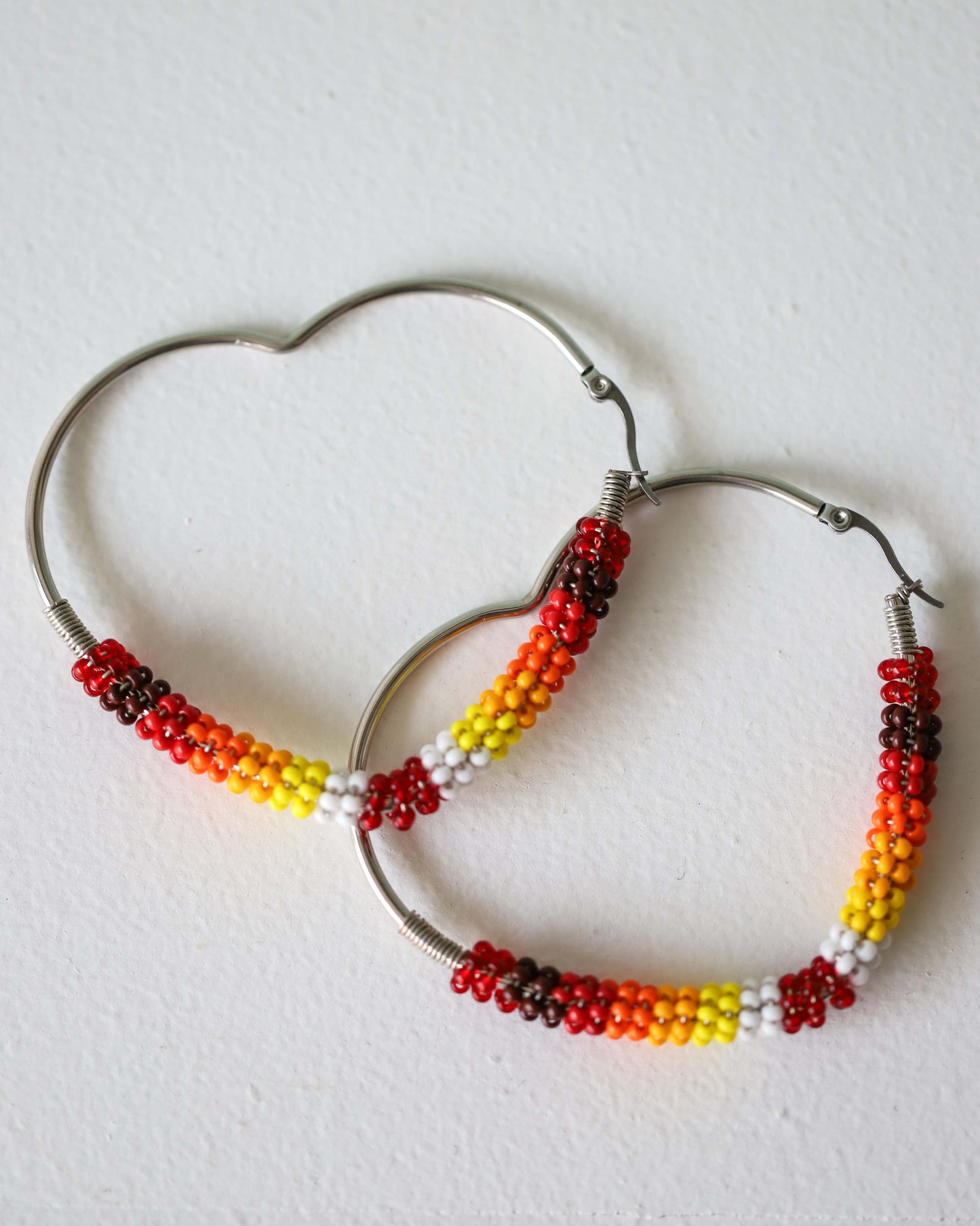 Beaded Heart Hoop Earrings