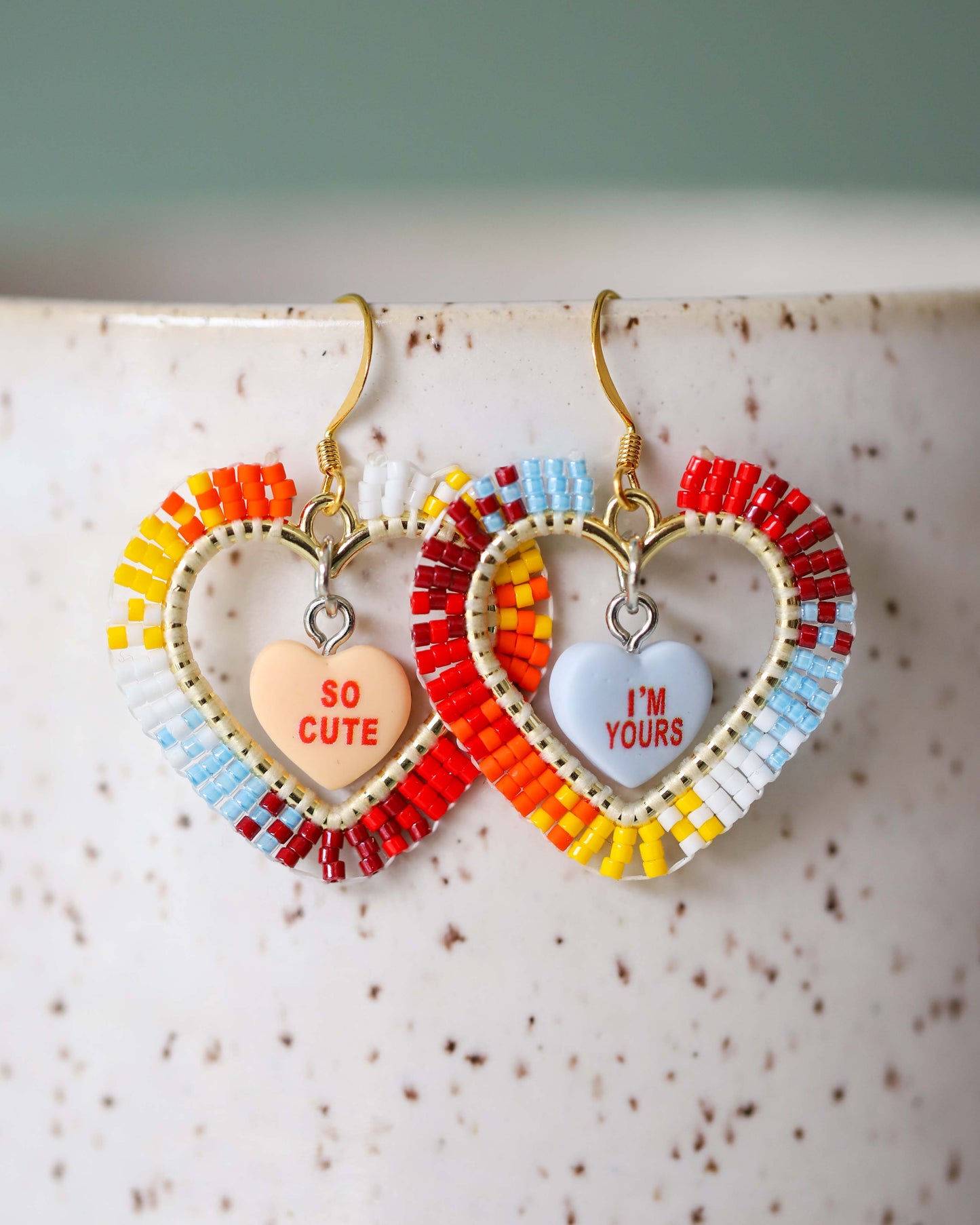 Beaded Heart Earrings with Candy Gems