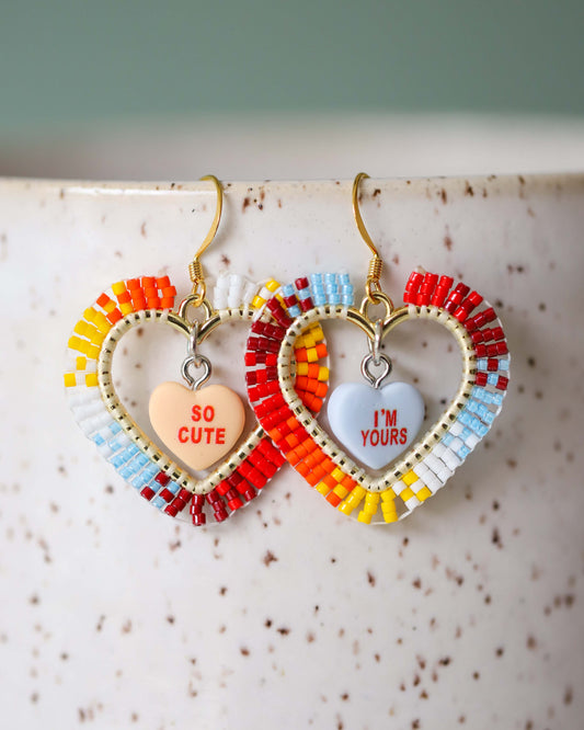 Beaded Heart Earrings with Candy Gems