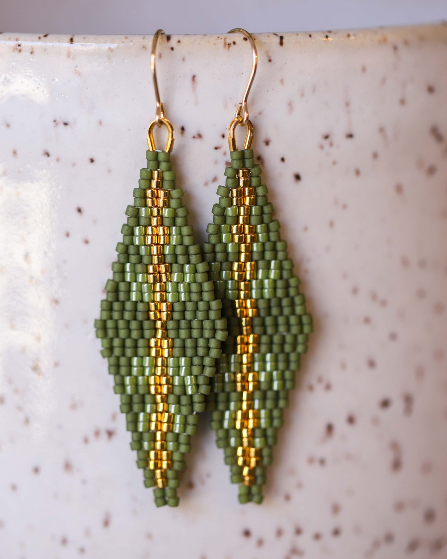 Green & Gold Beaded Earrings