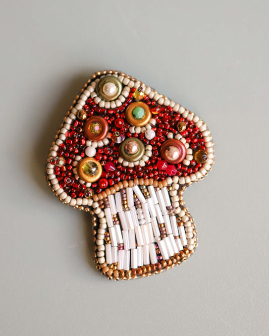 Beaded Toadstool Brooch