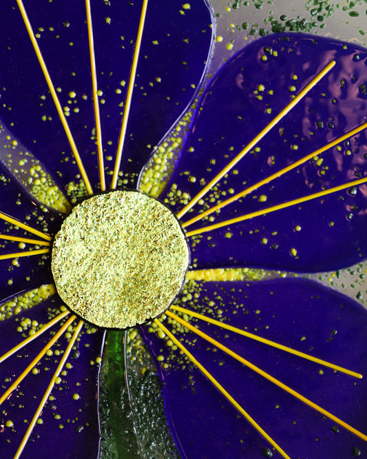 Fused Glass Bowl with Blue Flower