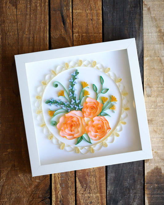 Orange Floral Bouquet Quilled Art Piece