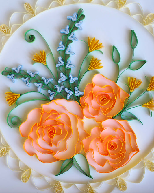 Orange Floral Bouquet Quilled Art Piece
