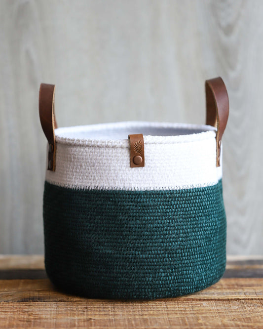 Large Green & White Rope Basket