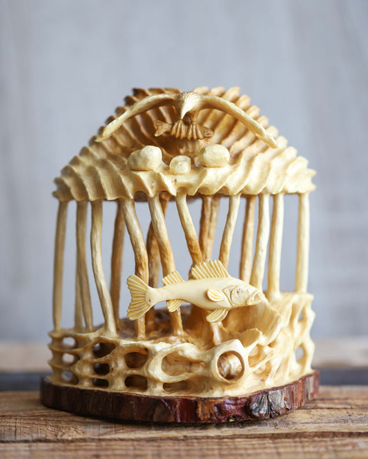 Eagle and Fish Cedar Carving