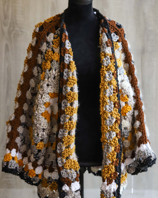 Crocheted Cardigan- Cream & Brown