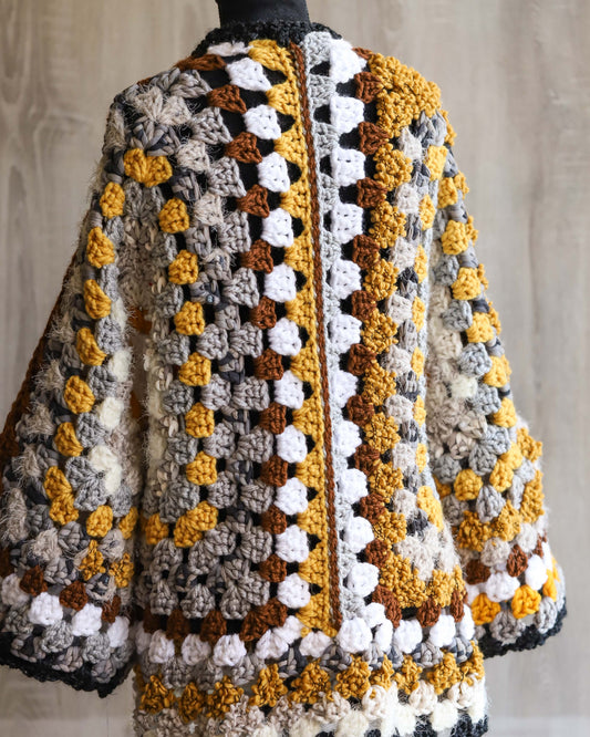 Crocheted Cardigan- Cream & Brown