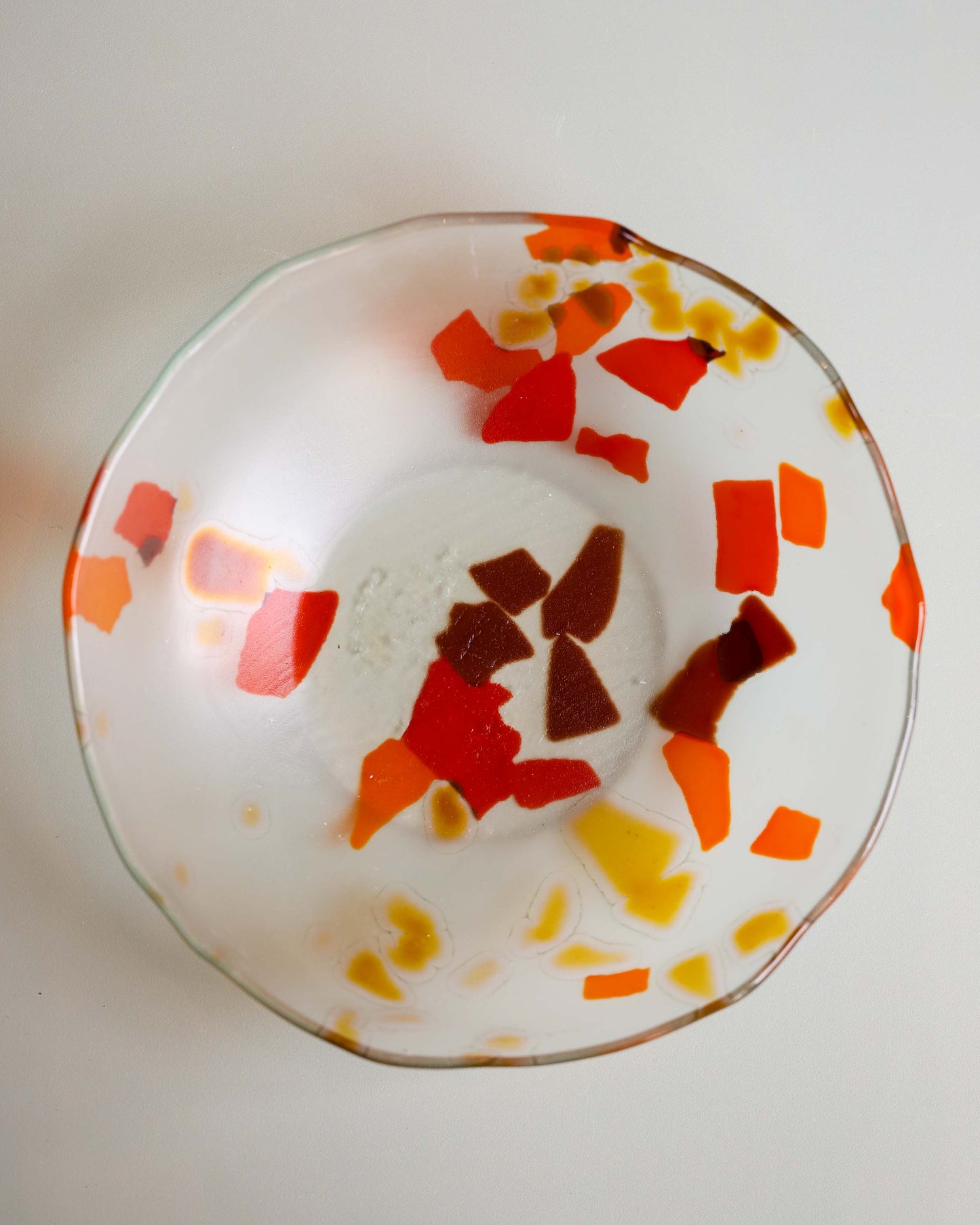 Glass Bowl with Orange, Brown, and Yellow