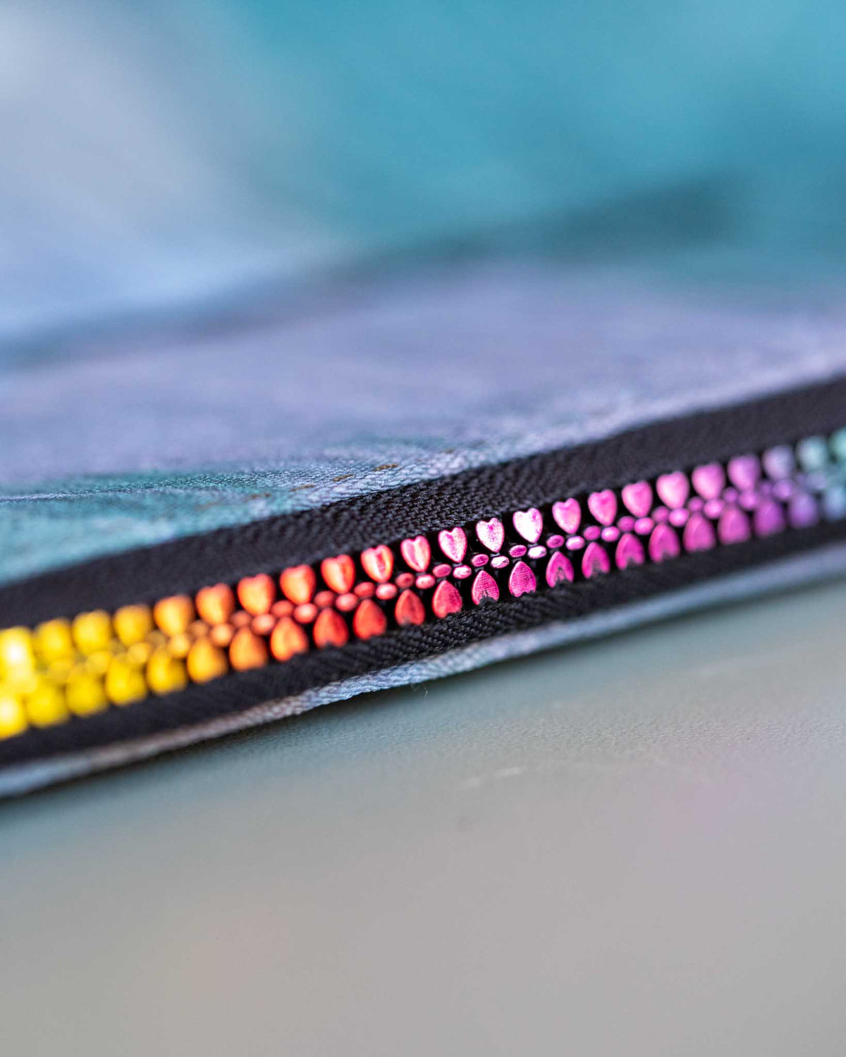Blue Purse with Rainbow Heart Zipper