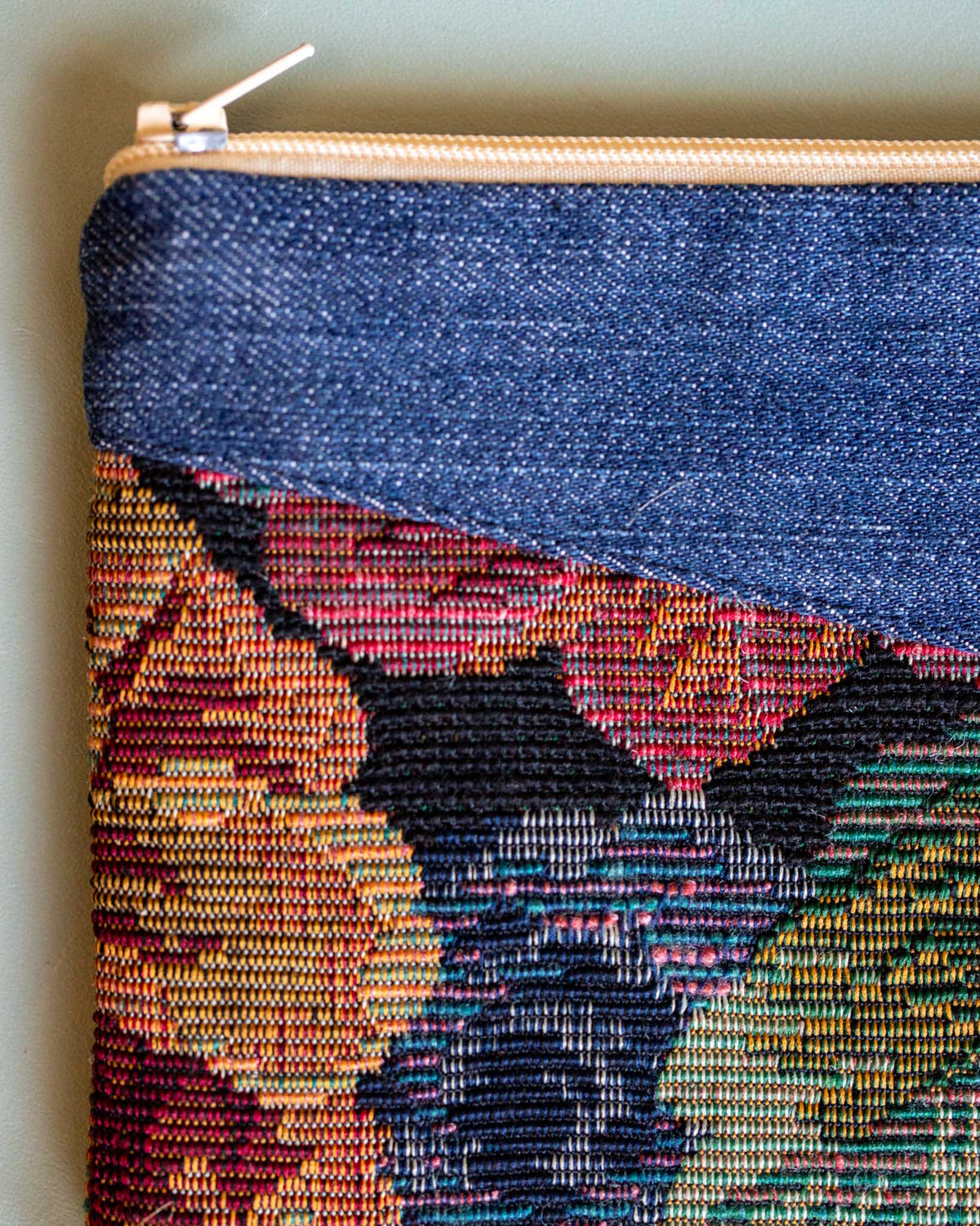 Zip & Clip Denim & Brocade Pouch