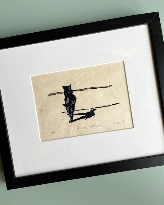 "The Stickhandler" Framed Linocut
