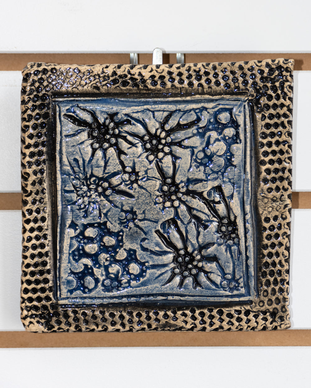 Blue Floral Dot Border Decorated Tile