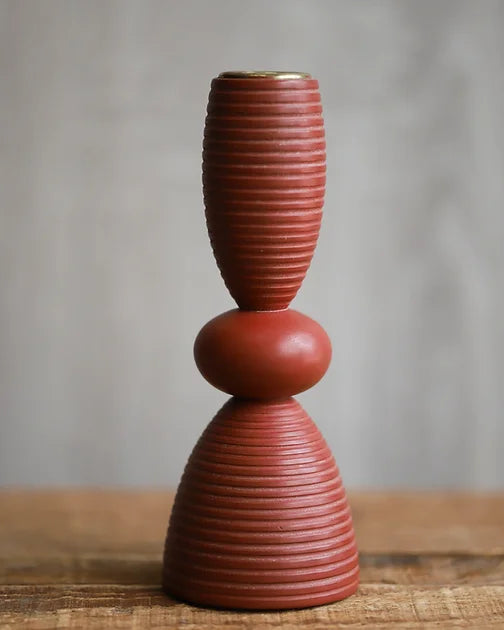 Wooden Candle Holder - Burnt Rose