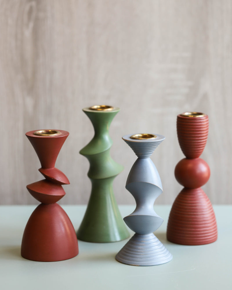 Wooden Candle Holder - Dusty Blue