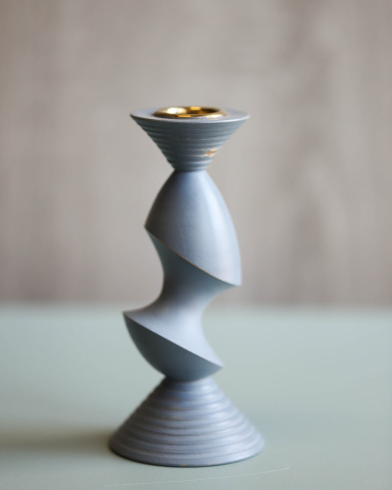 Wooden Candle Holder - Dusty Blue
