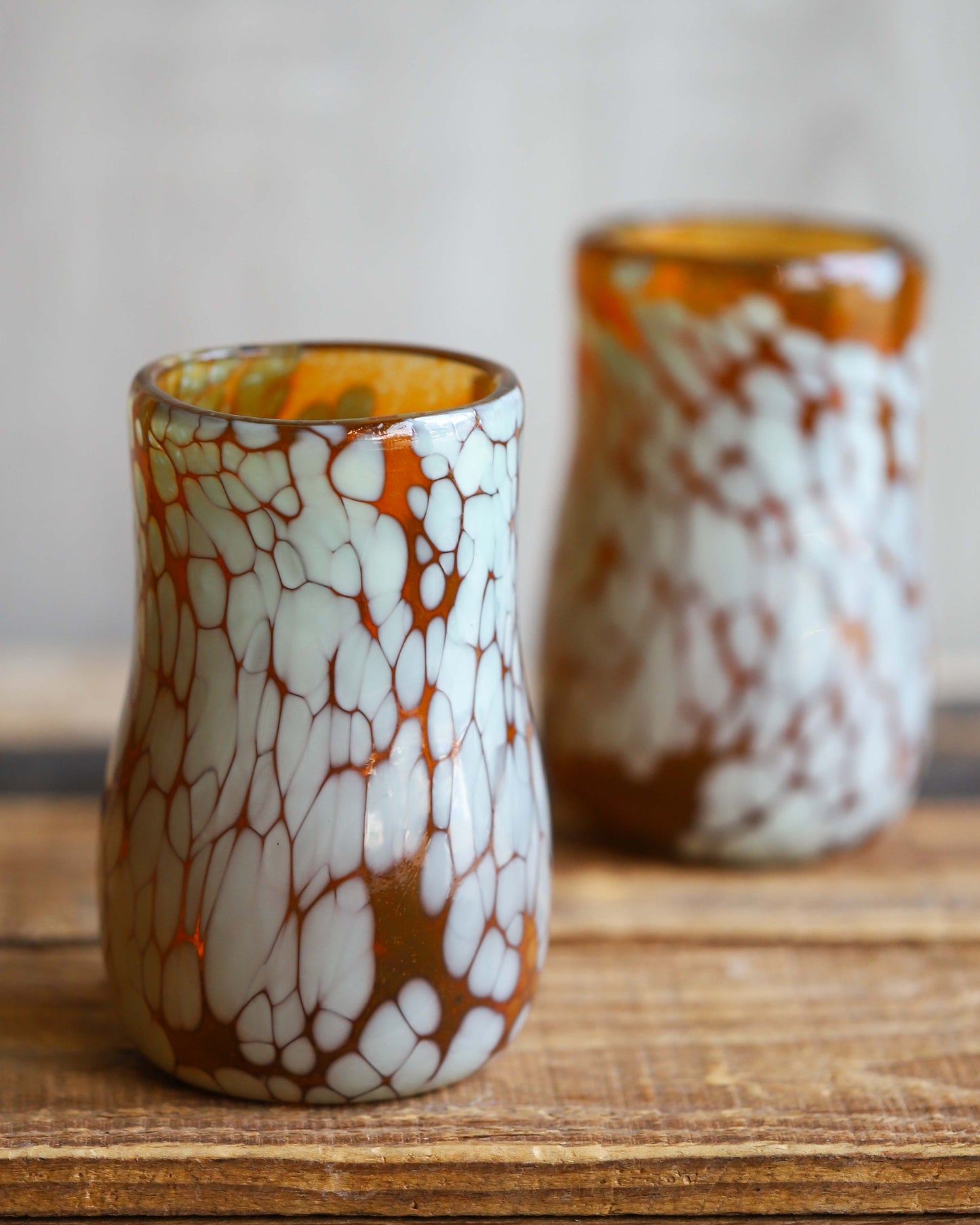 Blown Glass Cups - Amber & Seafoam