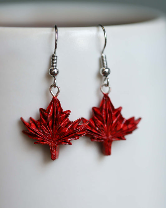 Red Maple Leaf Origami Earrings