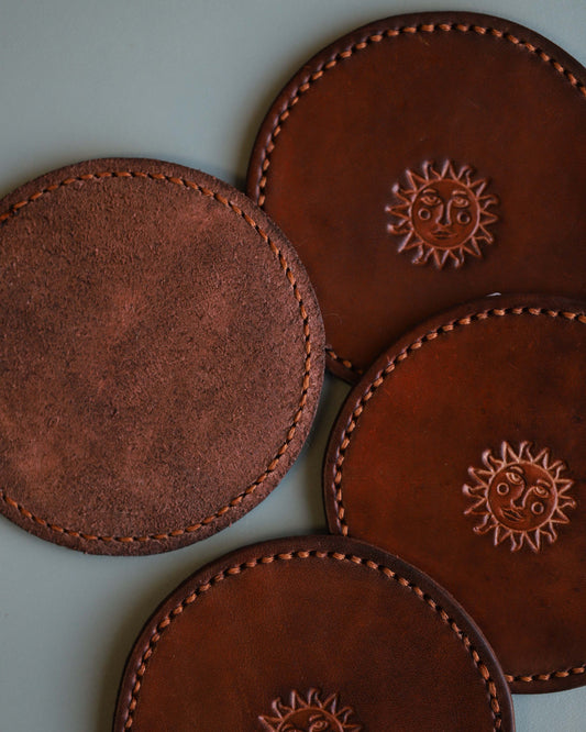 Leather Sun Coasters - Set of 4