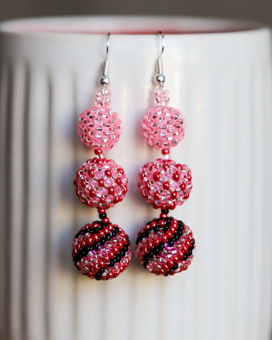 Beaded Bauble Earrings - Pink