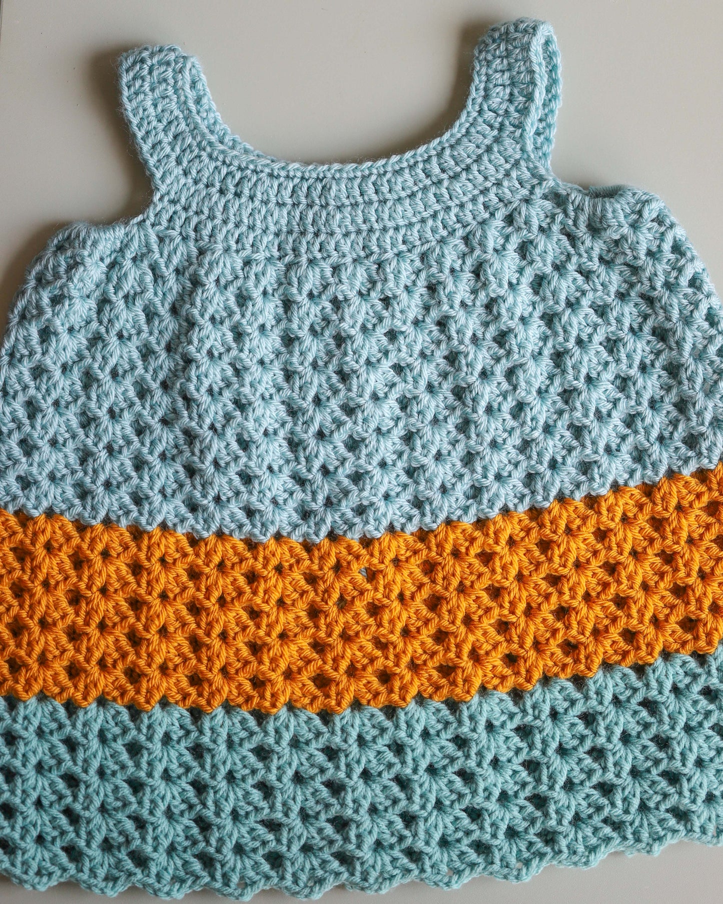 Teal & Mustard Crocheted Dress