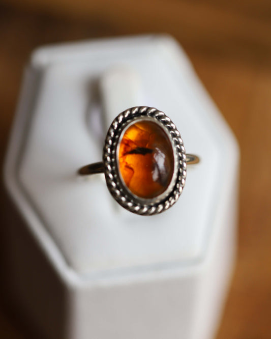 Amber & Silver Ring