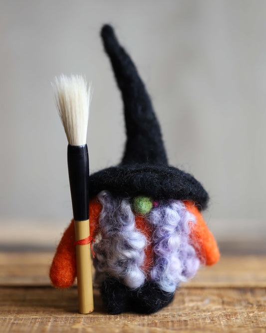 Felted Halloween Witch Gnome