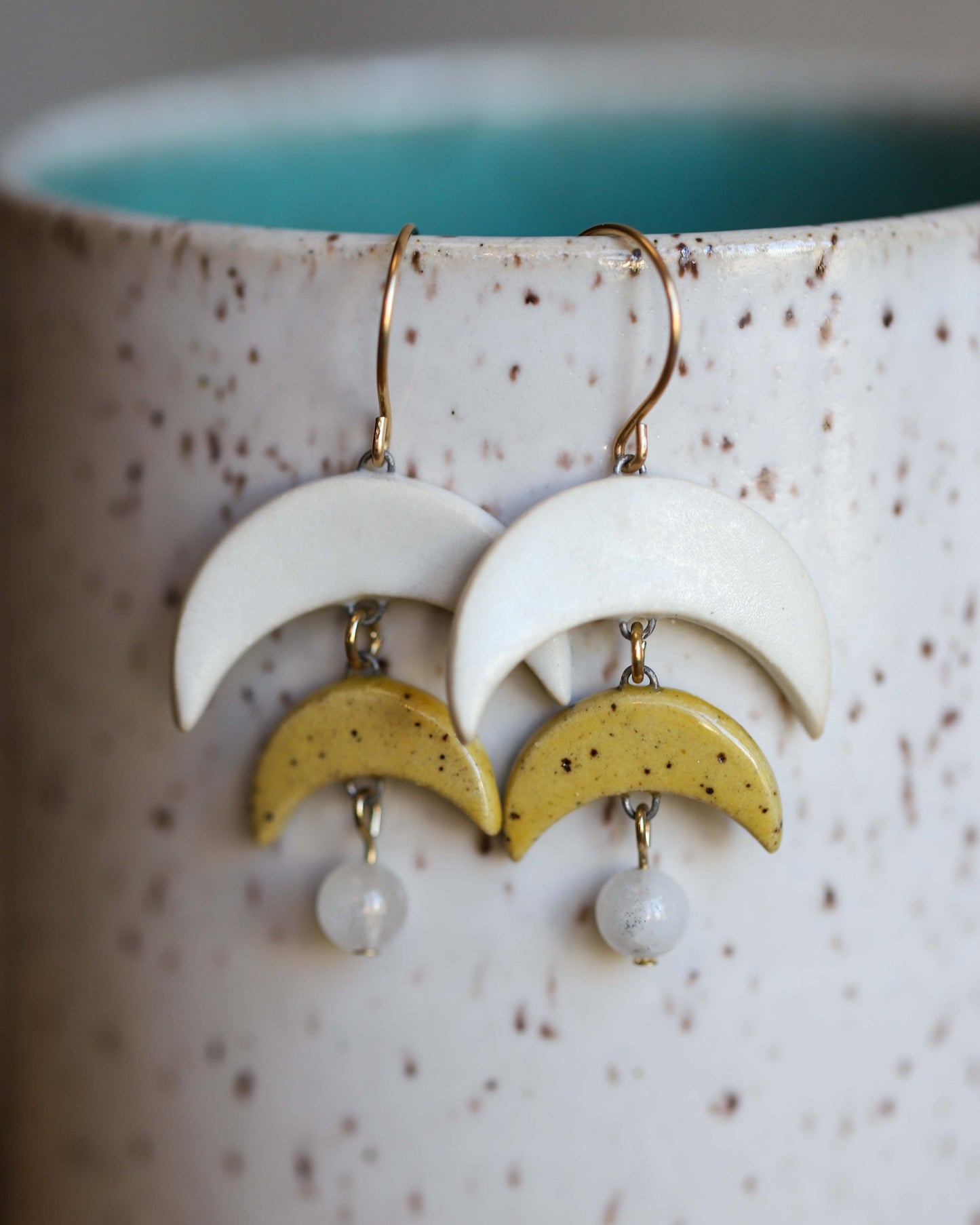 Earrings - White & Yellow Moons