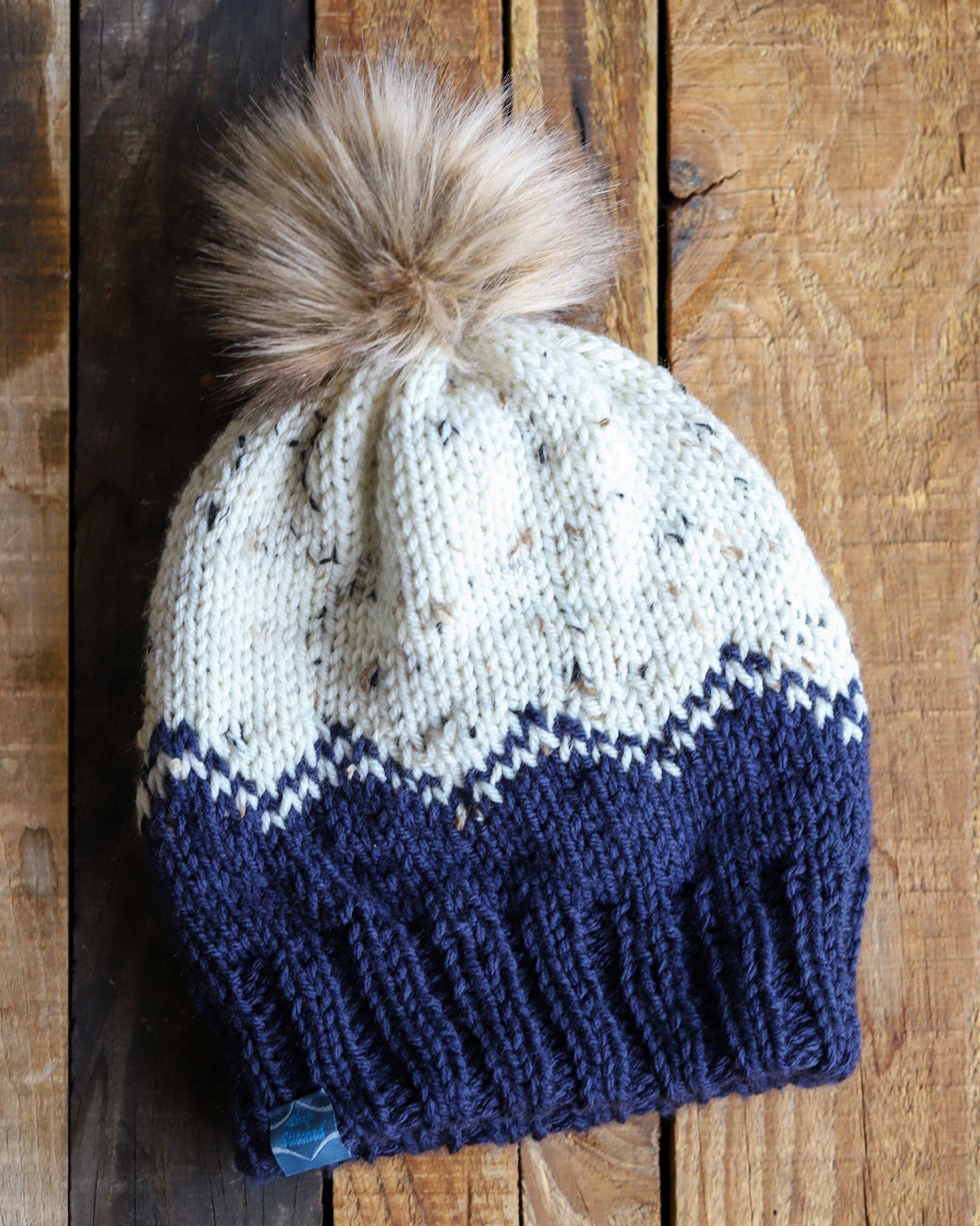 Reversible Adult Toque, Navy and Ivory