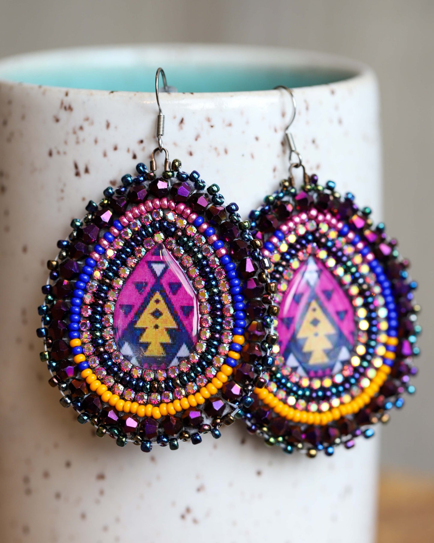 Black & Purple Tear Drop Earrings