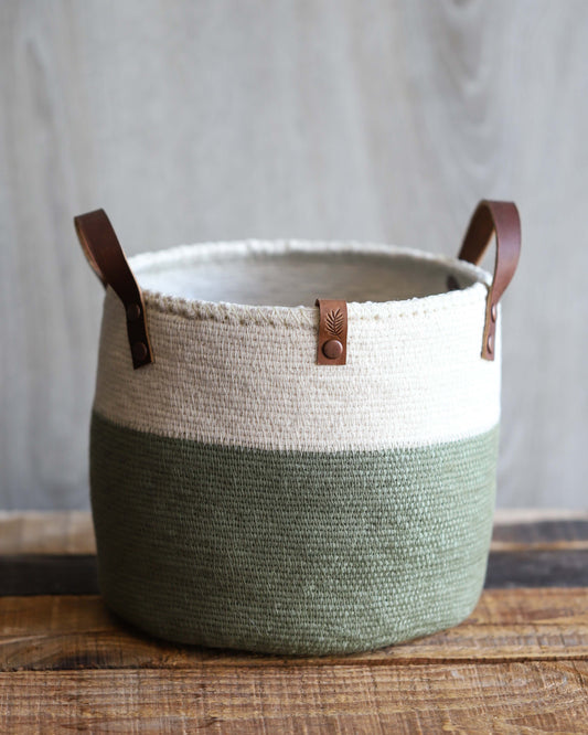 Large White & Green Basket