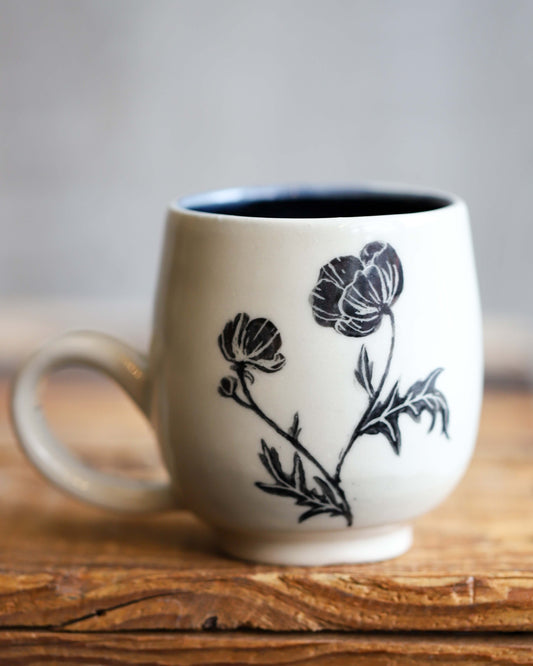 Sgraffito Porcelain Teacup - Flowers