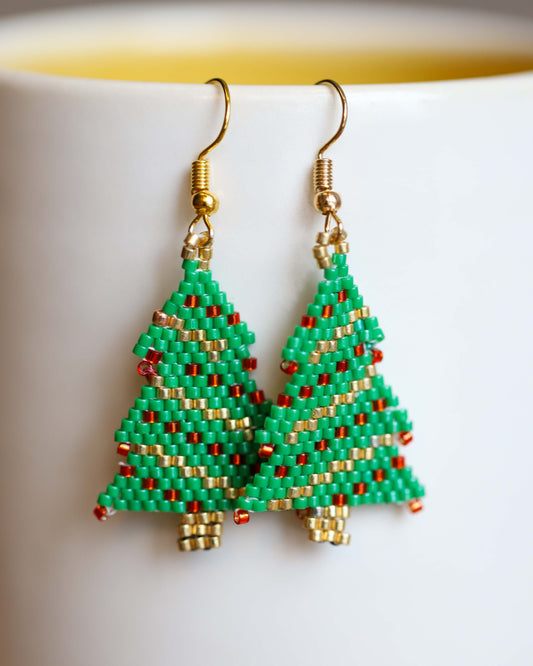 Beaded Christmas Tree Earrings