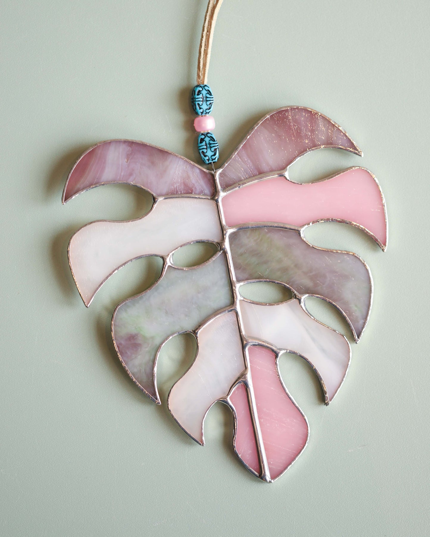 Stained Glass Pink Monstera Leaf