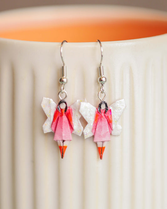 Pink Fairy Origami Earrings