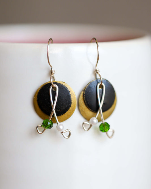 Black, Gold, and Green Earrings