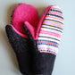 Recycled Pink, Black, & Striped Mittens