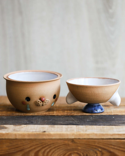 Light Brown Cat Two Bowls in One