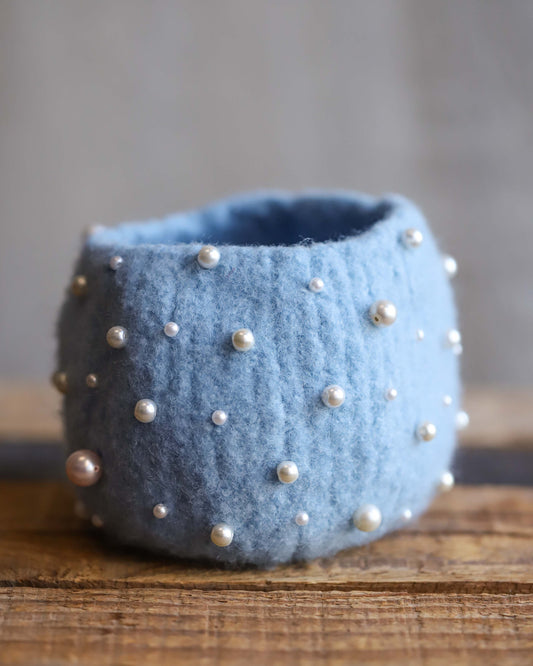 "Pearls of Wisdom" Blue Felted Bowl