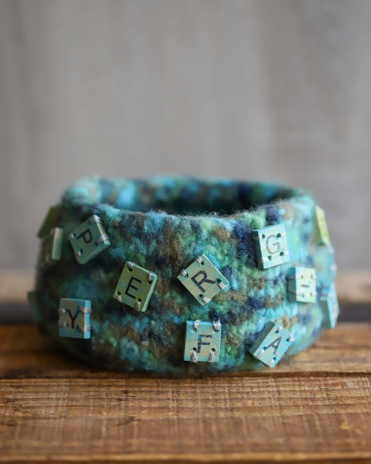 "Wooly Word Play" Blue Felted Bowl