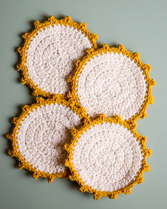 Crochet Coaster Set- Cream & Mustard